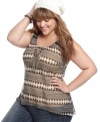 Go global-chic in Fire's sleeveless plus size top, punctuated by a high-low hem-- it's super-cute for the season! (Clearance)