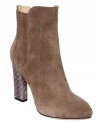 Joan & David's Praxy 7 dress booties have a funky heel that looks great against the smooth suede leather upper.
