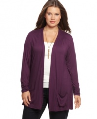 Layer your tanks and tees with Alfani's long sleeve plus size cardigan, highlighted by open front styling. (Clearance)