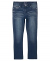 Super skinny and extra stylish, her favorite Levi's get glammed up with sparkly rhinestones and embroidery.