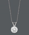 Simple sophistication by Arabella. A single, round-cut Swarovski zirconia (2-1/6 ct. t.w.) shines against a polished, 14k white gold setting. Approximate length: 18 inches. Approximate drop: 1/2 inch.