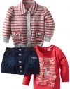 Baby Phat Girl's 3-Piece Skirt, Jacket and Tee Set, Dark Wash, 4T