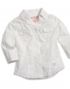 GUESS Kids Girls Big Girl Woven Top with Lace Trim, WHITE (7/8)