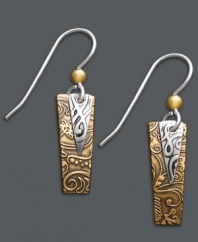 Channel your inner bohemian. Jody Coyote's free-spirited style combines sterling silver and bronze to form a beautifully-engraved pair of rectangular-shaped drop earrings. Approximate drop: 1-1/4 inches.