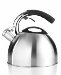 At the sound of the whistle, enjoy the best brew! A stainless masterpiece brings water to a boil fast with a highly heat-conductive encapsulated base. A stay-cool soft grip handle, flip-up spout, classic whistle and removable lid make pouring a rich experience.