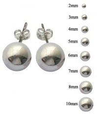 Silver stud earrings - ball size 2MM to 10MM - hand polished to a very high jewellery standard - packed in a lovely velvet pouch