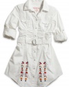 GUESS Kids Girls Big Girl Shirtwaist Dress with Embroider, WHITE (10/12)