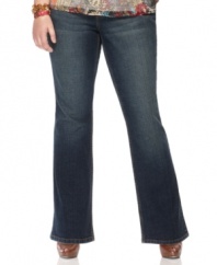 Pair all your favorite tops with American Rag's plus size boot cut jeans, highlighted by a dark wash.