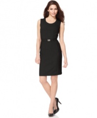 Calvin Klein's petite sheath features a fantastic fit with a hint of stretch for flexibility. An attached belt only accentuates the silhouette more!