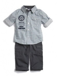 GUESS Kids Boys Long-Sleeve Shirt & Cargo Pants Set, CHECK (18M)