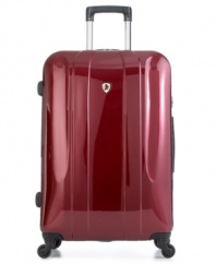 Full speed ahead. Frameless, lightweight and extremely durable, this retro-perfect suitcase has an aerodynamic design that moves effortlessly through terminals on 360º Air Glide spinner wheels. A sleek and modern chrome handle is built onto the exterior of the bag to maximize packing capacity and your one-of-a-kind travel cred. 7-year warranty.