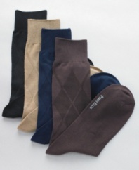 A subtle touch of argyle lends preppy polish to these luxuriously smooth socks from Perry Ellis.