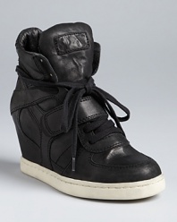 Ash has the cool kicks down: this leather sneaker wedge is just edgy enough, with all the right '80s details.