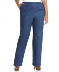 Plus size fashion that combines elements of the chic and the comfortable. These pull-on pants from Alfred Dunner's collection of plus size clothes are crafted from stretch denim--they're an Everyday Value!