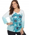 Celebrate spring with Style&co.'s three-quarter sleeve plus size top, blooming a sequined floral print.
