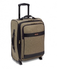 Sophistication and distinction packed right in. At the intersection of quality and style, this full-featured spinner compartmentalizes your life with an included laundry bag, TSA-approved clear zip pouch and garment sleeve to keep clothes wrinkle-free and your trip in order. Lifetime warranty.