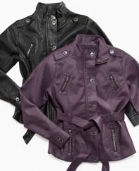 Direct from downtown. These belted jackets add hip urban style to her fall fashion.