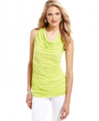 Bright new colors update this versatile workday basic. The sleeveless silhouette and cowl neckline on this petite top make it easy to pair with blazers, cardigans and more!