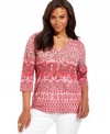 Top off your weekend look with Style&co. Sport's three-quarter-sleeve plus size henley, finished by a striking print.