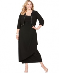 This plus size dress and jacket ensemble from Alex Evenings has super-feminine details like pretty beaded trim and a graceful drape for a stunning special occasion look.