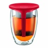 Bodum 12-Ounce Tea for One, Double Wall Glass with Strainer, Red