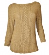 Ralph Lauren Women's Cotton Polyester Metallic Gold Boat-Neck Top Sweater