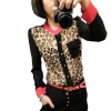 Allegra K Woman Leopard Print Sheerness Long Sleeve Buttoned Blouse M