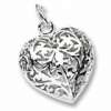 Rembrandt Charms, Filigree Heart Charm in Solid Sterling Silver or Gold