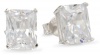 Platinum Plated Sterling Silver Emerald-Cut Cubic Zirconia Stud Earrings