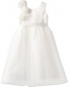 Us Angels Girls 2-6X Empire Dress with Cascade Of Rosettes, Ivory, 2T