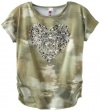 Beautees Girls 7-16 Heart Camo Top, Olive, Small