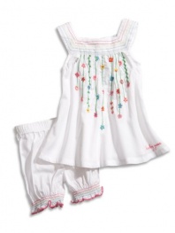 GUESS Kids Girls Newborn Girl Flyaway Dress with Bloomer , WHITE (6/9M)
