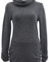 Aqua Heather Grey Cashmere Long Sleeve Ruched Turtleneck Sweater X-Small