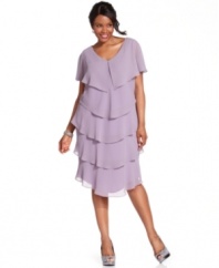 Get into the swing of things in this flirty, tiered Patra plus size dress with a hint of sparkle at the neckline.