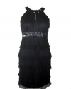 JESSICA HOWARD Women's Petite Halter Keyhole Sequined Tiered Cocktail Dress-BLACK-10P