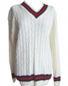 Long Sleeve Cable Knit Chunky V Neck Cricket Preppy Jumper Top in Three Classic Colours Sizes 16-22
