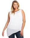 DKNYC Women's Plus-Size Sleeveless Asymmetrical Top With Faux Leather Binding