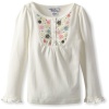 Hartstrings Girls 2-6X Toddler Long Sleeve Henley Top With Floral Embroidery, Marshmallow, 2T