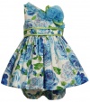 Size-24M, Blue, BNJ-6180R 2-Piece Glitter Floral Print Asymmetric One-Shoulder Dress,R16180 Bonnie Jean Baby-Infant Special Occasion Flower Girl Party Dress