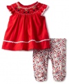 Hartstrings Baby-Girls Newborn Poplin Tunic and Printed Knit Legging Set, Red, 6-9 Months