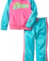 Puma - Kids Girls 2-6X Little Raglan Colorblock Tricot Set, Blue/Pink, 5