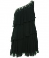 Calvin Klein Women's Tiered One Shoulder Embellished Dress Black