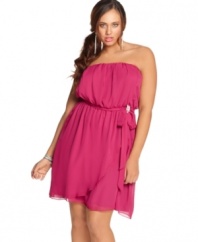 Snag your prince with Trixxi's strapless plus size dress, accentuated by a belted waist.