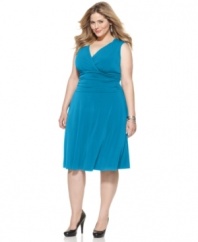 Look lovely and lean with Elementz' sleeveless plus size dress, featuring a control panel and ruched waist for a flattering fit-- wear it from day to date night!
