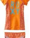 Roxy Kids Girls 2-6x Sand Blossom Rashguard Set, Orange, 3T