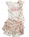 GUESS Kids Girls Baby Girl Logo Tee & Skirt Set (12-2, CREAM (24M)