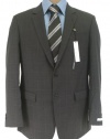 Kenneth Cole Mens 2 Button Flat Front Charcoal Gray Slim Fit Wool Suit