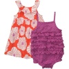 Carters Infant Girls 2-Pack Orange Floral Dress and Purple Sunsuit Set, 3 Months