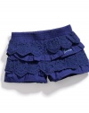 GUESS Kids Girls Tiered Ruffle Short-Shorts (12 - 24M), DARK BLUE (24M)