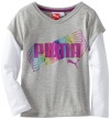 Puma - Kids Girls 2-6X Little Girl Rainbow Logo Slider, Grey Heather, 6X